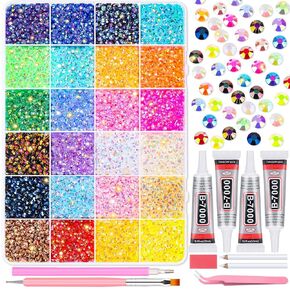 B7000 Glue with Rhinestones for Crafting, 16000Pcs 4mm Rainbow Rhinestones Flat Back Gems Crystal with Jewelry Glue Adhesive for DIY Graduation Cap Decorations Crafts Clothes Tumblers Shoes
