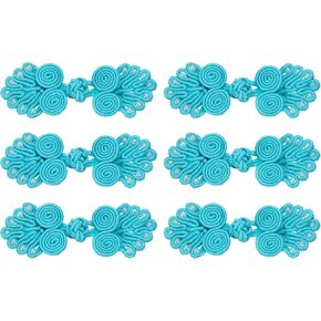 MECCANIXITY 6 Pairs Chinese Knots Frog Buttons Closure Light Blue Sewing Buttons Fasteners with Beads for DIY Sewing Coats Cloak Sweater Bridal Costume Outfit,0.98x2.36 Inch