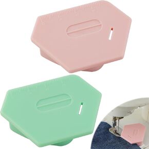 Magnetic Seam Guide for Sewing Machine, Multifunctional Hem Guide for Sewing Machine, Polygonal Multifucntional Seam Guide Hemmer with Scale, Sewing Supplies Accessories (Pink/Green)