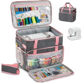 Pink Sewing Machine Cover with Storage Pockets, Dust Cover Compatible with Most Standard Singer & Brother Machines