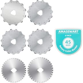 AMASEWART 45mm Crochet Edge Rotary Cutter Blades, Skip Stitch Rotary Blades Fits Fiskars Olfa, Perforating Rotary Replacement Blade, Pack of 6
