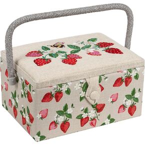 Hobby Gift Sewing Basket – 11.5 x 8.25 x 10 Novelty Sewing Box with Removeable Tray, Craft Storage & Hobby Organiser for Sewing Supplies – Strawberries