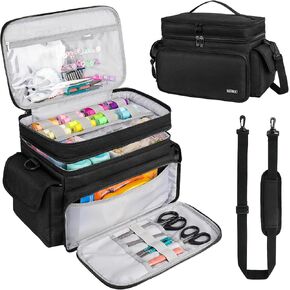 Large Sewing Supplies Organizer,Double-Layer Sewing Accessories Storage and Organizer Case Bag,Protable Travel Sewing Box Sewing Basket for Sewing Tools,Black(Bag Only)