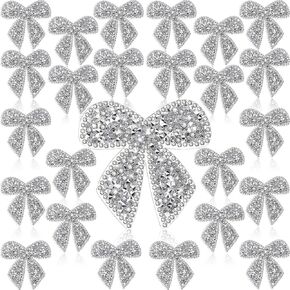 Daifunli 24 Pieces Bow Patches Iron on Rhinestone Crystal Appliques Patches Bow Knot Sparkling Crystal Cheer Iron on for Clothes Jeans Jackets Bags Backpacks Hats Shoes Decorations Crafts