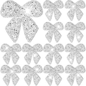 16 Pieces Bow Knot Rhinestone Patches with Storage Box Silver Iron on Bow Patch Sew on Bow Rhinestone Applique for DIY Clothing Decorative Bags Shoes Wedding Dress Repair Decor