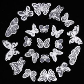 32 Pcs Butterfly Applique White Lace Embroidered Butterfly Patches Clothes Organza 3D Butterfly Sew Iron on Patches for Decorating Wrapping Making Hair Accessory Brides Dress Crafts 8 Styles