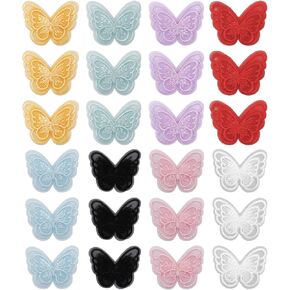24 Pcs Colorful Butterfly Lace Patches Double Layer Organza Appliques Sew On Decorative Embroidery Butterfly Lace Trim Patch for Wedding Bride Dress Clothes Hat Backpacks Pants Curtain Ornaments