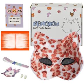 Lined Pre Felted Therian Cat Mask Kit - Fleeced Cat Mask Base with Faux Fur, Eye Mesh and Cat Like Fuzzy Fabric - Felted for You, Skip the Messy Work - Premium All-in-One Therian Mask Kit
