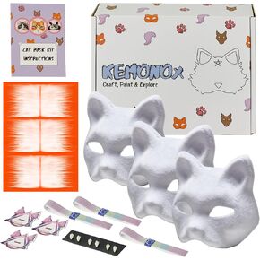 Pre Felted Therian Cat Mask Kit - Set of 3 with Fleeced Cat Mask Bases, Faux Fur, Eye Mesh - Felted for You, Skip The Messy Work - Premium All-in-One Therian Mask Kit