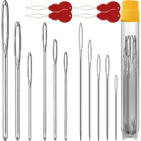 55 PCS Large Eye Sewing Needles, 11 Sizes Hand Sewing Needles, Knitting Needles, Yarn Needles, Embroidery Needle, Large-Eye Blunt Needles, Stainless Hand Quilting Needles with 4 Threaders