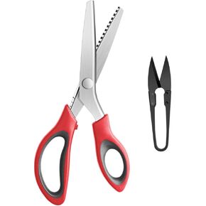 Pinking Shears Serrated,Comfort Grips Handled, Professional Dressmaking Sewing Craft Zig Zag Cut Scissors, Suitable for Many Kinds of Fabrics and Paper, 9 Inch Red
