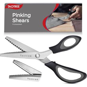 Sewing Scissors for Fabric Cutting, Taotree 9.5" Fabric Scissors Pinking Shears, Zig Zag Craft Decorative Edge, Sewing Supplies Notions and Accessories for Art Craft Scrapbooking Supplies, Black Grey