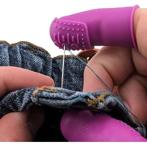 FLEX Thimbles | 3X-Thick THIK-TIP Medium (3Pcs) + 1x Thick - Small (3Pcs) + 1x Thick Medium (3Pcs) | Nine Total Purple Finger Protectors | PLUS Non-stick Silicone Mat Pad for Hot Glue Crafting (1)