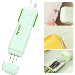 Upgraded 3-in-1 Automatic Needle Threader with Seam Ripper, Quilting Supplies Sewing Kit, Quick Sewing Machine Threader with Magnetic Needle Storage Box (Green)