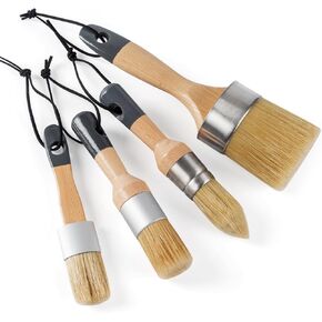 Chalk and Wax Paint Brush 4Pcs Set, Chalk Paint Brushes for Furniture, Painting or Waxing, Milk Paint, Natural Bristle Stencil Brushes for All Painting and Waxing