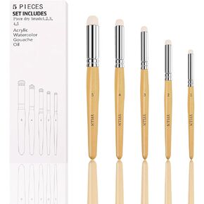 Dry Brush Miniature Painting Drybrush Set, 5 Sizes (#1, #2, #3, #4, #5) Animal Hair Brushes for Advanced & Professional Art, Black