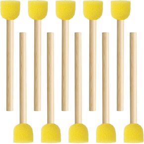 10pcs 0.6'' Sponge Brushes for Painting, Round Foam Paintbrushes with Wooden Handle, Sponge Paint Brush Staining Tool for DIY Arts and Crafts- Yellow