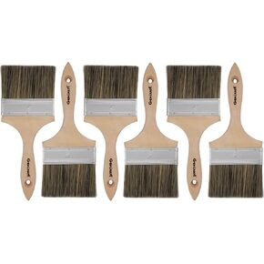 Double Thick Chip Paint Brush, 6 Pack, 4 inch / 100mm Stain Brushes for Painting Walls and Fence Staining, Wooden Handle Masonry Paintbrush for Varnish, Paste, Gesso and Limewash