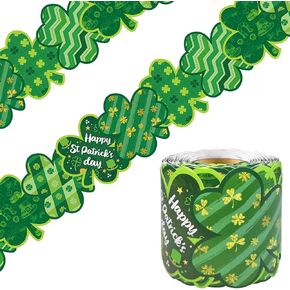 St. Patrick's Day 68.9 Feet Shamrock Bulletin Board Border Scalloped Bulletin Board Trim for Classroom,Bedroom Wall,Home Decoration,Birthday Party Decorations