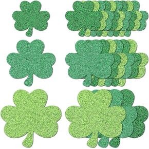 Shamrock Cutouts, 90Pcs Glitter Paper Shamrocks Cutouts for St. Patrick's Day Decorations, 3 Size Green St. Patricks Day Cutouts Bulletin Board Decorations for Irish Party Home Classroom School Decors
