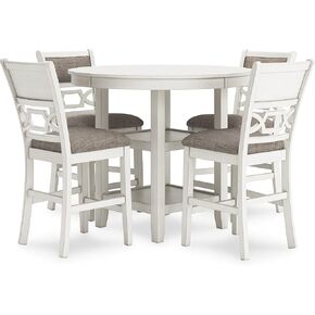 Signature Design by Ashley Erinberg Casual Counter Height Dining Table and 4 Armless Upholstered Bar Stools with Footrest and 2 Shelves, Set of 5, White & Light Gray