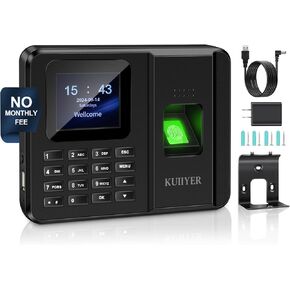 KUIIYER 2 in 1 Time Clocks for Employees Small Business (Fingerprint + Password) Employee Clock in & Out Machine Attendance Punch Clock Recorder Tracker for Small Businesses & Offices
