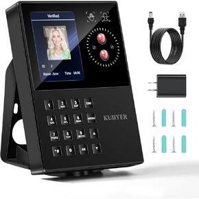 KUIIYER 3 in 1 Time Clocks for Employees Small Business (Face + Palm Print + PIN) Employee Clock in & Out Machine Attendance Punch Clock Recorder Tracker for Small Businesses & Offices