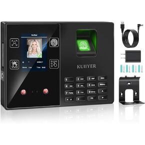 KUIIYER 4 in 1 Time Clocks for Employees Small Business (Face + Fingerprint + Palm Print + PIN) Employee Clock in & Out Machine Attendance Punch Clock Recorder Tracker for Small Businesses & Offices