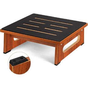One Step Stool for Adults Seniors with Non-Slip Rubber Stepping Surface, Portable Single Wooden Riser, 450 LBS Capacity for Bedroom Kitchen Bathroom, or Bedside, Senior Support (Brown)