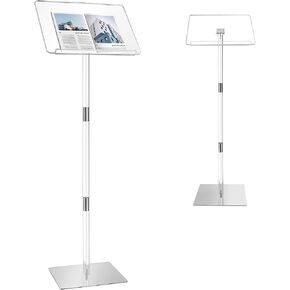 Podium Stand, Lecterns & Podiums, Acrylic Podium, Portable Podium Stand, Adjustable Angles with Metal Base, Podium for Classroom, Church, Weddings, Speech, 16" L x 12" W x 42.5" H, Clear