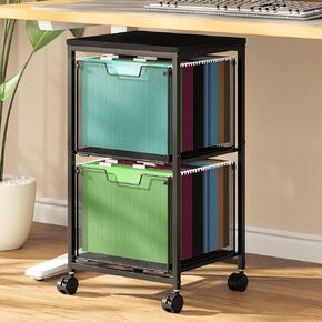 Rolling File Cart with 2 Storage Drawers,Under Desk Storage,Hanging File Folder Organizer with Wheels, File Cabinet Printer Stand Utility Craft Cart for Home Office,Black