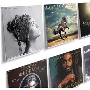 NIUBEE Clear Vinyl Record Shelf Wall Mount 6 Pack,Acrylic Album Record Holder Display Your Daily LP Listening in Office Home