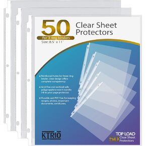 KTRIO Sheet Protectors 8.5 x 11 inch, Clear Page Protector for 3 Ring Binder, Plastic Sleeves for Binders, Top Loading Paper Sheets Document Sleeve Letter Size, Office & Home, 50 Pack