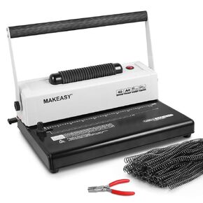 MAKEASY Coil Spiral Binding Machine - Manual Hole Punch - Electric Coil Inserter - Adjustable Side Margin - for Letter Size/A4/A5, Comes with 1 Box 5/16'' Plastic Coil Binding Spines & Plier