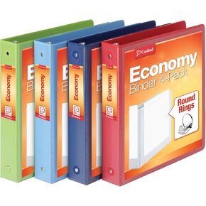 Cardinal 3 Ring Binders, Round Rings, Holds 350 Sheets, ClearVue Presentation View, Non-Stick, Assorted Colors (79550), 1.5 Inch (Pack of 4)