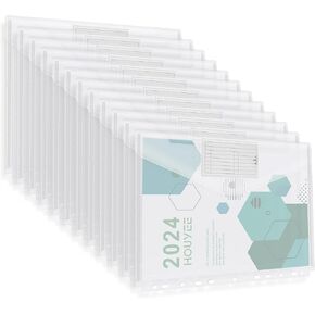 HOUYEE 12 Pack Binder Pocket, 11 Holes Heavy Duty Clear Poly Binder Envelope with Snap Closure, Letter Size,8 Mil,50 Sheet Capacity,Back to School