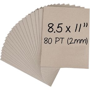 Heavy-Duty Chipboard Sheets 8.5 x 11 in - 80 PT (2mm) Thick - 20 Sheets of Chip Board for Binding Covers, Book Boards, Backing and Crafts - Sturdy Alternative to Thin Cardboard Sheets