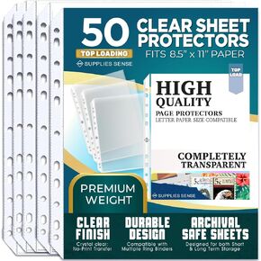Sheet Protectors for 3 Ring Binder, Premium Clear Plastic Page Protectors for 3 Ring Binder, Sleeves 8.5 x 11 for Paper & Documents