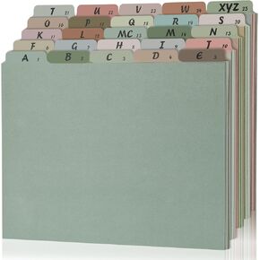 1 Set 25 Alphabet File Dividers A-Z Top Tab File Guides Letter Size 1/5 Cut Tab Manila Alphabetical File Organizer File Cabinet Dividers for Work Office Home School and Desk Organizer(Vintage Color)