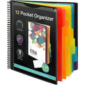 KTRIO 12 Pocket Poly Project Organizer, Spiral Binder Organizer Multi Pocket Folder with Dividers, Back Cover Utility Pouch, Letter Size School Supplies