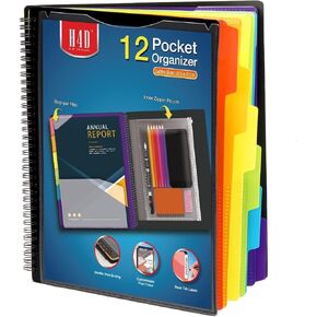 H4D 12 Pocket Poly Project Organizer, Spiral Multi Pocket Folder Organizer, Multi-Subject Folder Notebook, Letter Size