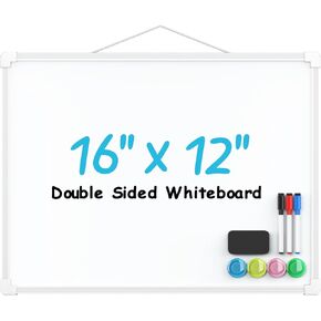 MaxGear Double-Sided Dry Erase Board for Wall, 16"x12" Hanging Whiteboard, Small Dry Erase White Board with 3 Markers&4 Magnets, Portable Whiteboard for Students - Planning, Drawing, Memo, to Do List