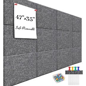Large Office Cork Board Alternative - 47"x35"12 Pack Felt Wall Tiles Self-Adhesive Safe Removable No Damage for Wall Pin Board Tack Board Felt Cork Board for Walls or Office 48 x 36-Charcoal Grey