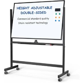 Large Dry-Erase Rolling Magnetic Whiteboard - 48 x 32 Inches White Board Height Adjust Double Sides Mobile Portable Easel on Wheels, Dry Erase Board with Stand for Office, Home & Classroom