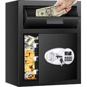 2.8 Cuft Depository Safe with Drop Slot, Anti-Theft Cash Drop Safe with Digital Keypad, Heavy Duty Money Drop Box with LED Display, Drop Safe for Business Mail Church