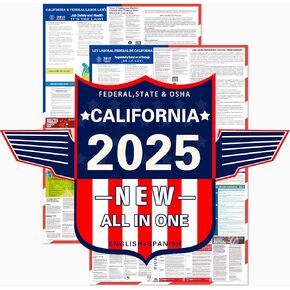 Zlodepip 2025 ملصق قوانين العمل في ولاية كاليفورنيا وقوانين العمل الفيدرالية - OSHA متوافق مع 24 "× 36" حزمة اللغة الإنجليزية والإسبانية 2 حزمة