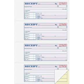 Adams Money and Rent Receipt Book, 2-Part, Carbonless, White/Canary, 7-5/8" x 10-7/8", Bound Wraparound Cover, 200 Sets per Book, 4 Receipts per Page (DC1182)