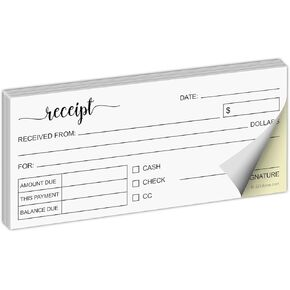 321Done Receipt Book, Made in USA - 2.75x6 Pocket Size 2-Part Carbonless, Cute Handheld Duplicate Copy Order Form for Craft Boutique Business - 50 White/Yellow Sets