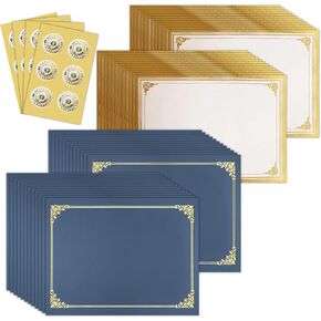 SUNEE 75pcs Certificate Kit, 25pcs Navy Blue Certificate Holders & 25pcs Letter Size Certificate Papers & 25pcs Gold Foil Award Seals for Diploma, Award, Accomplishment