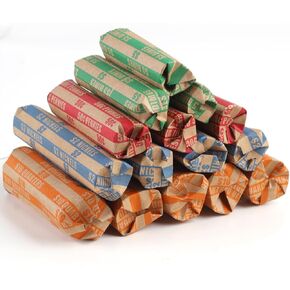 AZUREAL 250P Coin Wrappers, Flat Stripped Coin Rolls Wrappers for All Coins, Including 100P Quarter Rolls Wrappers and 50P Each of Penny, Nickel, Dime Wrappers